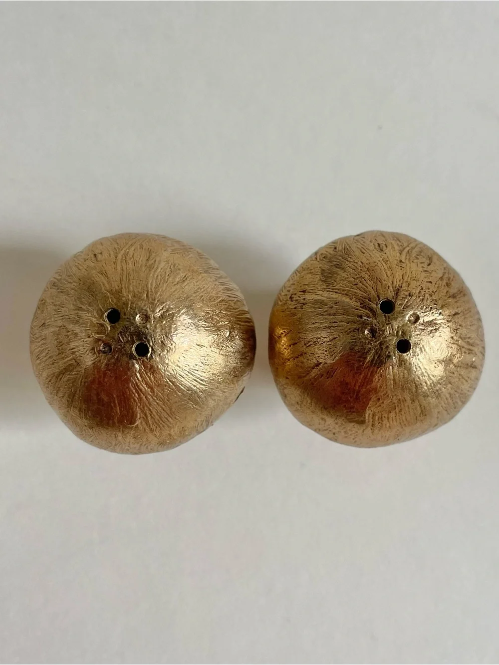 Small Mushroom Salt & Pepper Shakers Gold Tone Whimsical